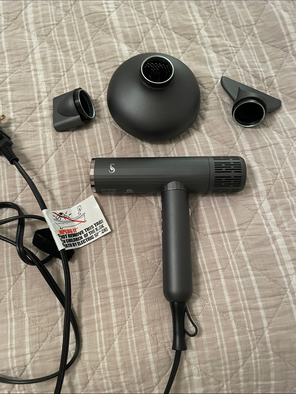 Simple Matte Gray Compact Hair Dryer with Nozzle Attachments